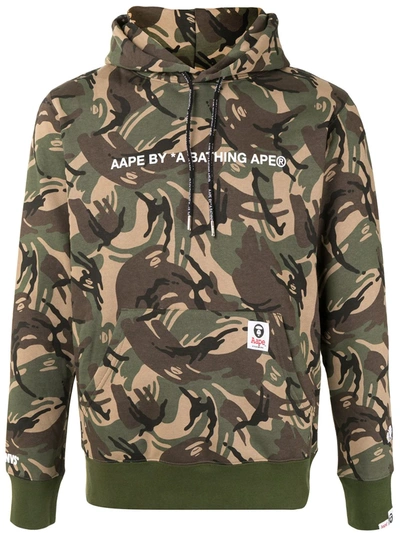 Shop Aape By A Bathing Ape Camouflage-print Rib-trimmed Hoodie In Green