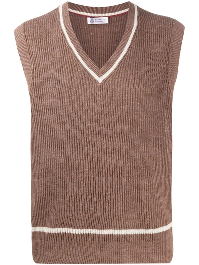 Shop Brunello Cucinelli V-neck Sweater Vest In Neutrals