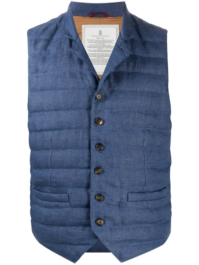 Shop Brunello Cucinelli Notch Lapel Quilted Gilet In Blue