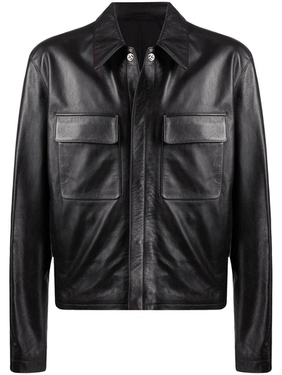 Shop Lemaire Button-up Leather Jacket In Brown