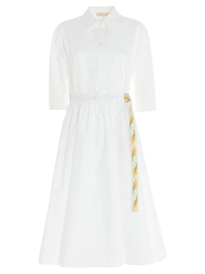 Shop Tory Burch Poplin Belted Shirt Dress In White