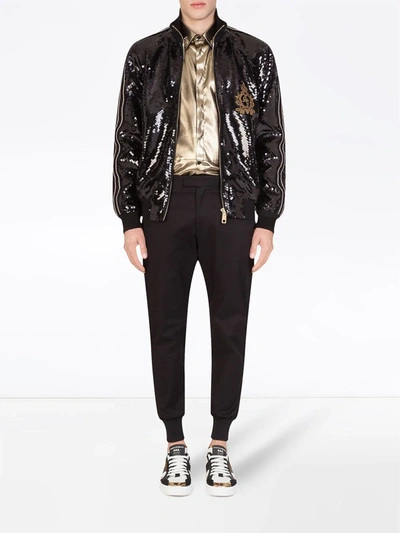 Shop Dolce & Gabbana Sequin Bomber Jacket In Black