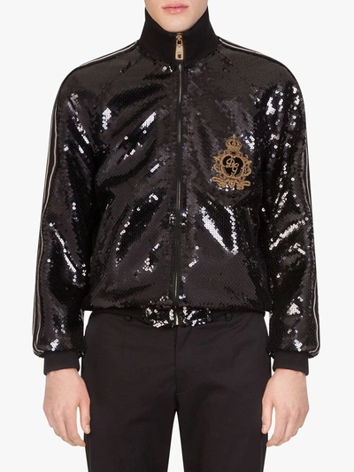 Shop Dolce & Gabbana Sequin Bomber Jacket In Black