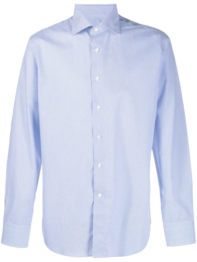 Shop Canali Striped Curved Hem Shirt In Blue