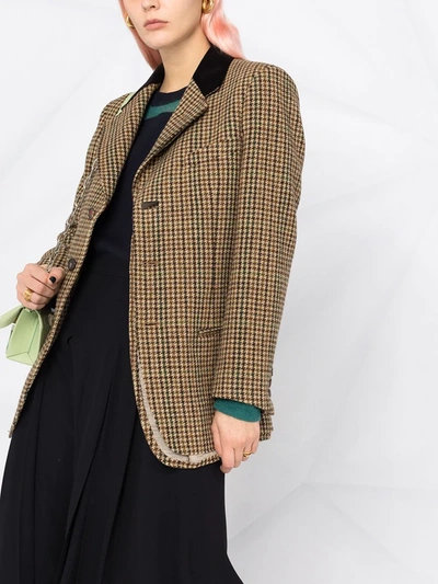 Shop Maison Margiela Slit Houndstooth Blazer In Brown