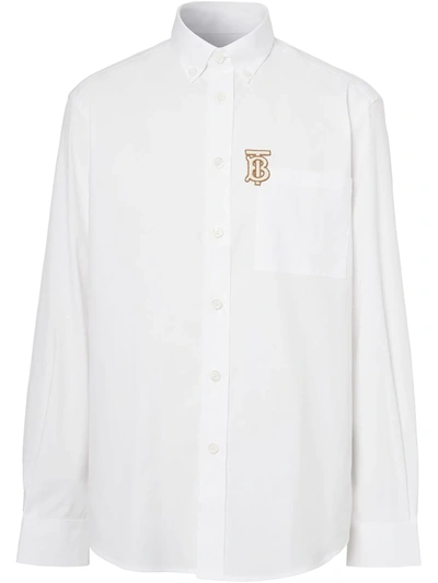 Shop Burberry Embroidered Logo Motif Shirt In White