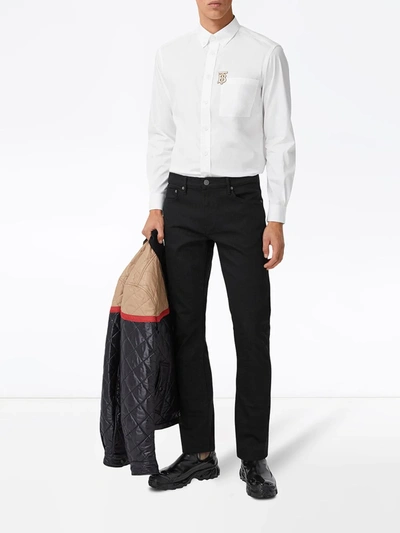 Shop Burberry Embroidered Logo Motif Shirt In White