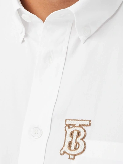 Shop Burberry Embroidered Logo Motif Shirt In White
