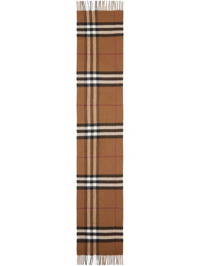 Shop Burberry Classic-check Fringed Scarf In Brown