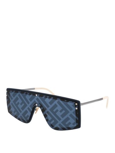 Shop Fendi Ff Printed Lens Mask Sunglasses In Blue