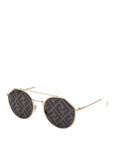 Shop Fendi Metal Double-bridge Sunglasses In Gold