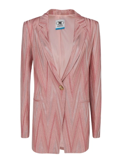 Shop M Missoni Chevron Patterned Blazer In Pink