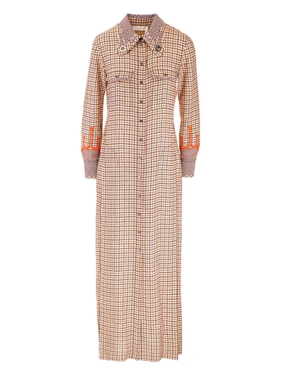 Shop Chloé Checkered Dress In Beige Rose Gold