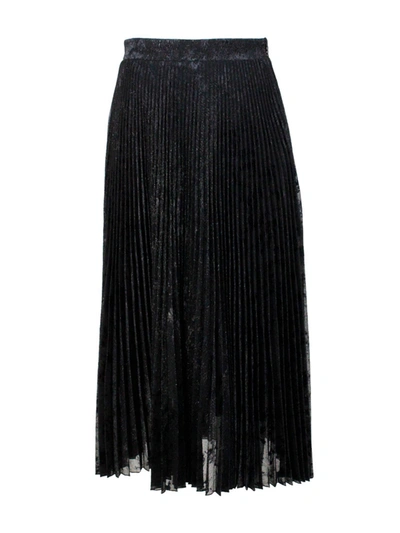 Shop Blumarine Midi Pilssé Lamé Skirt In Black