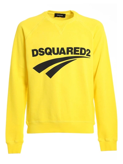 Shop Dsquared2 Logo Print Cotton Sweatshirt In Yellow