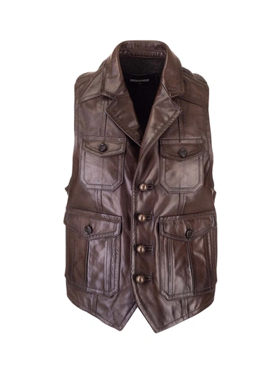 Shop Dsquared2 Leather Vest In Brown