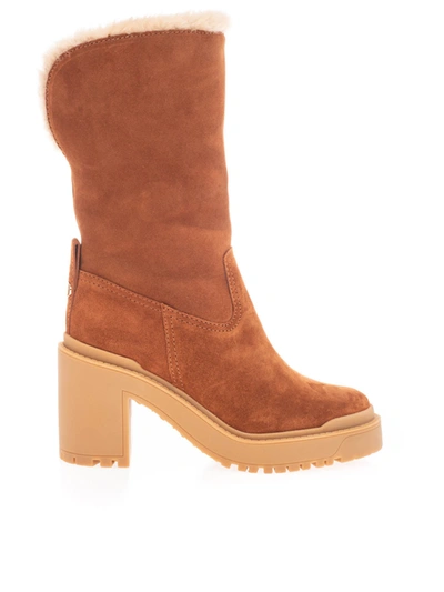 Shop Valentino Sheepskin Ankle Boots In Brown