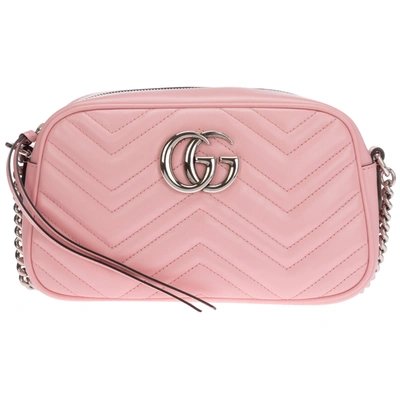 Shop Gucci Women's Leather Cross-body Messenger Shoulder Bag Gg Marmont In Pink
