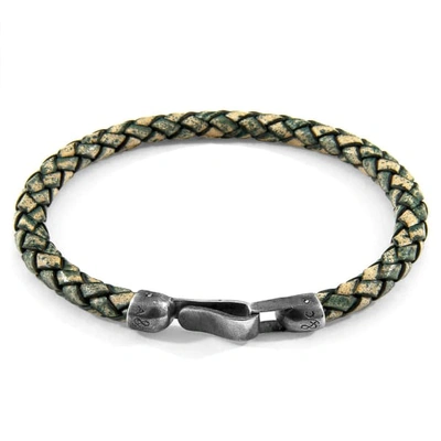 Anchor & Crew Petrol Green Skye Silver & Braided Leather Bracelet