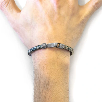 Anchor & Crew Petrol Green Skye Silver & Braided Leather Bracelet