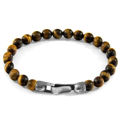 Anchor & Crew Brown Tigers Eye Nachi Silver & Stone Beaded Bracelet