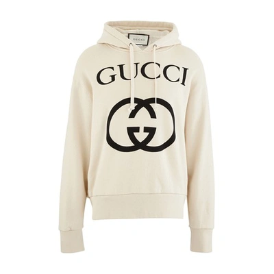 Shop Gucci Hooded Sweatshirt With Logo In Natural Black