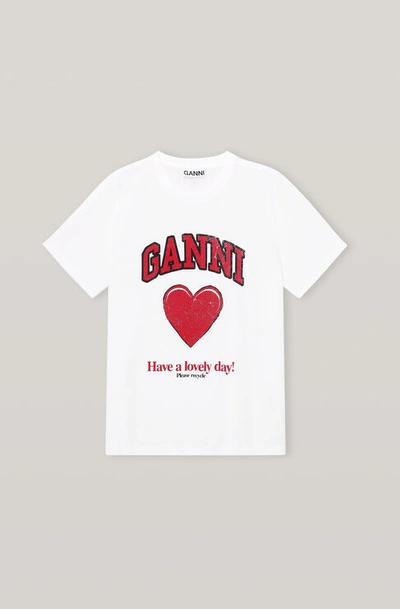 Shop Ganni Basic Cotton Jersey T-shirt, Heart In White In Bright White