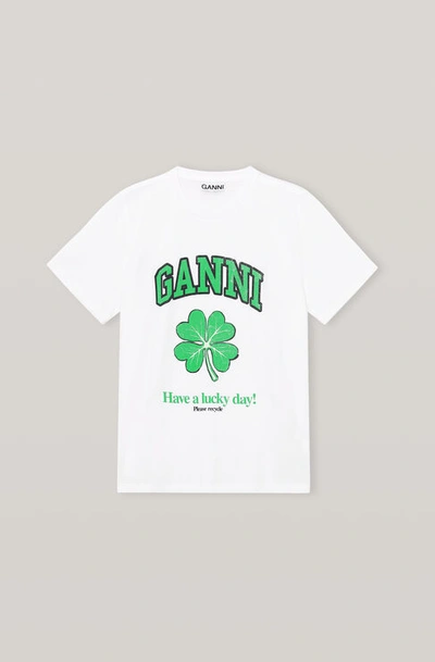 Shop Ganni Basic Cotton Jersey T-shirt, Lucky Day In White In Bright White