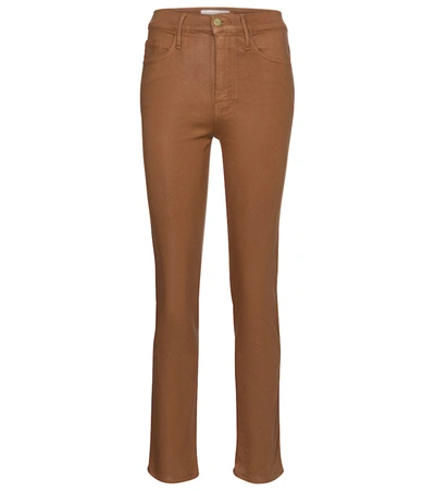 Frame Le Sylvie Coated High-rise Straight Jeans In Brown