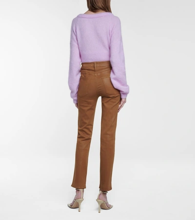 Frame Le Sylvie Coated High-rise Straight Jeans In Brown