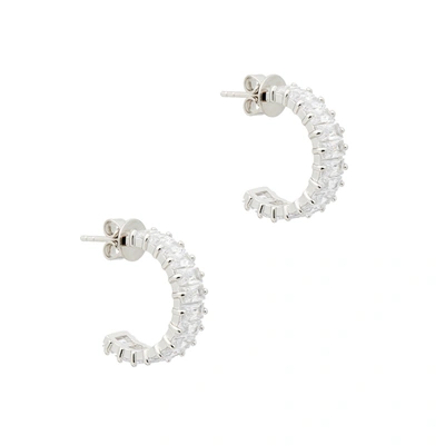 Shop Rosie Fortescue Crystal-embellished White Rhodium-plated Hoop Earrings In Silver