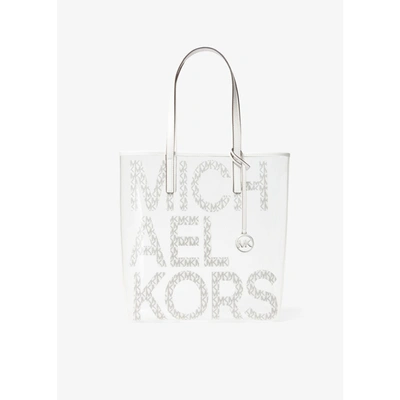 Michael Michael Kors The Michael Large Graphic Logo Clear Tote Bag In White  Combo