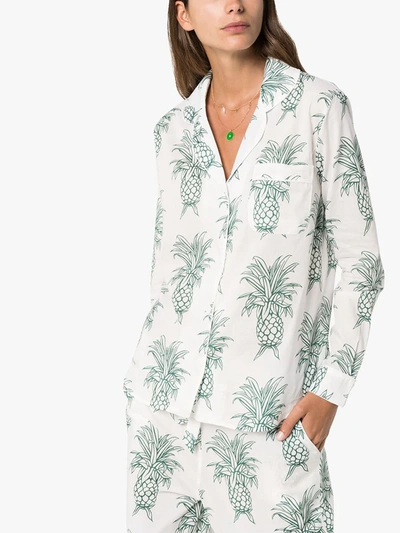 Shop Desmond & Dempsey Howie Pineapple-print Cotton Pyjama Set In White