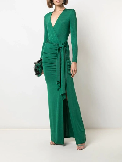 Shop Alice And Olivia Kyra Draped V-neck Gown In Green
