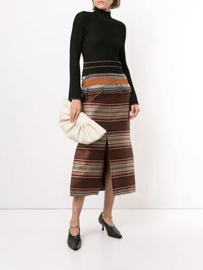 Shop Mame Kurogouchi Jacquard Weave Trapeze Skirt In Brown