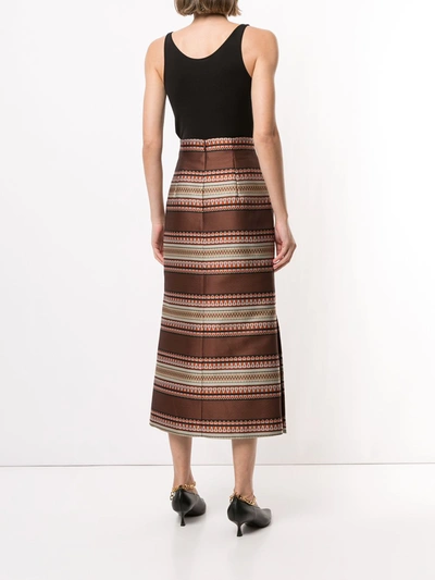 Shop Mame Kurogouchi Jacquard Weave Trapeze Skirt In Brown