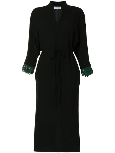 Shop Mame Kurogouchi Embroidered Cuff V-neck Dress In Black
