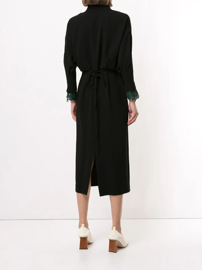 Shop Mame Kurogouchi Embroidered Cuff V-neck Dress In Black