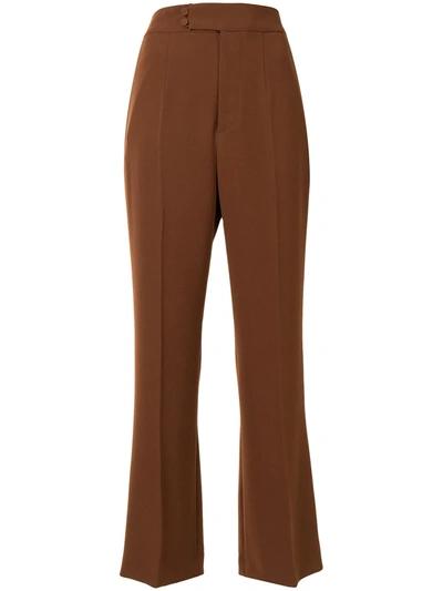 Shop Mame Kurogouchi High-waisted Center Creased Trousers In Brown