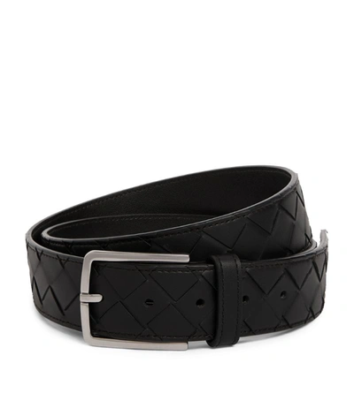 Shop Bottega Veneta Leather Intrecciato Belt In Black