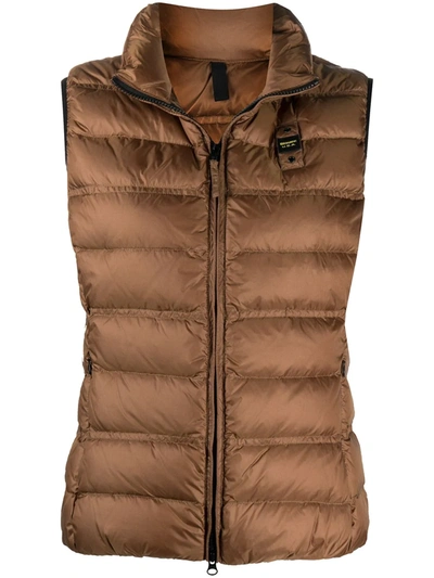 Shop Blauer Logo-patch Feather Down Gilet In Brown