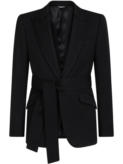 Shop Dolce & Gabbana Belted Single-breasted Blazer In Black