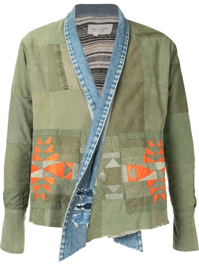 Shop Greg Lauren Patchwork Shawl-lapel Jacket In Green