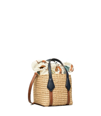 Shop Tory Burch Perry Straw Nano Tote In Natural/navy Destination