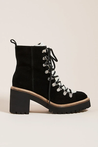 Shop Jeffrey Campbell Suede Heeled Lace-up Boots In Black