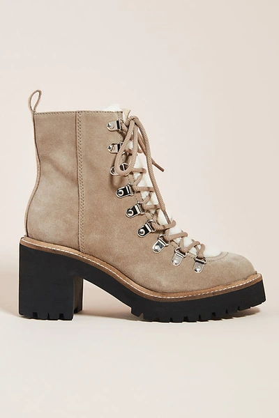 Shop Jeffrey Campbell Suede Heeled Lace-up Boots In Beige