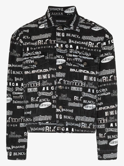 Shop Balenciaga Black Logo Print Denim Jacket