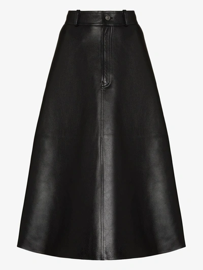 Shop Balenciaga A-line Leather Midi Skirt In Black