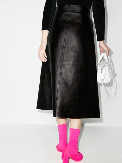 Shop Balenciaga A-line Leather Midi Skirt In Black