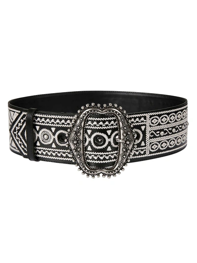Shop Etro Embroidered Detail Embellished Buckle Belt In Black/white